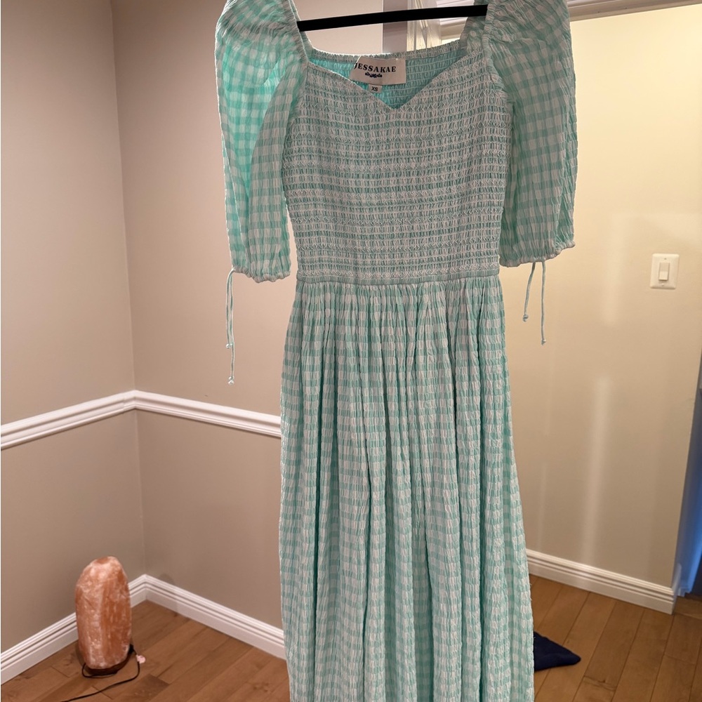 JessaKae Mint Gingham Puff-Sleeve Maxi Dress - Women - Picture 7 of 7